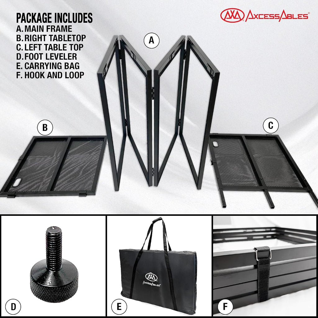 AxcessAbles Portable DJ Table XL – 54' x 27' Music Workstation | 35' Standing Height, 400lb Capacity | Collapsible FOH Sound Desk for DJs, Mixing Consoles, Guitar Techs| Recording Desk | DJ Booth