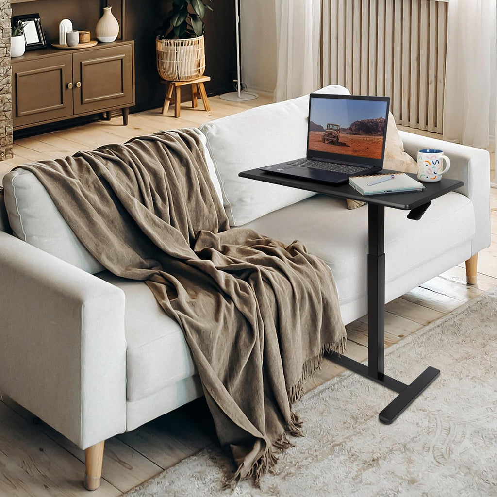 Mount-It! Overbed Table with Wheels, Adjustable Height Bedside Table for Hospital & Home, Over the Bed Laptop Desk, Rolling Hospital Bed Table for Eating, Working, or Recovery (Black)