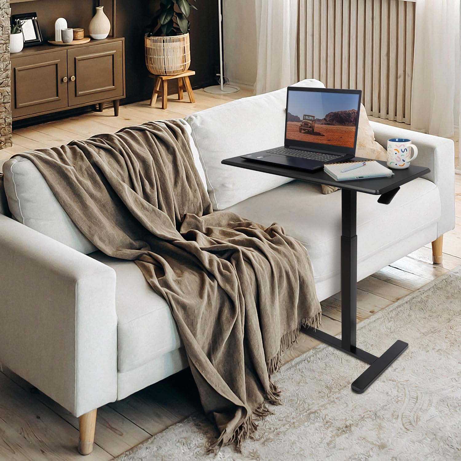Mount-It! Overbed Table with Wheels, Adjustable Height Bedside Table for Hospital & Home, Over the Bed Laptop Desk, Rolling Hospital Bed Table for Eating, Working, or Recovery (Black)