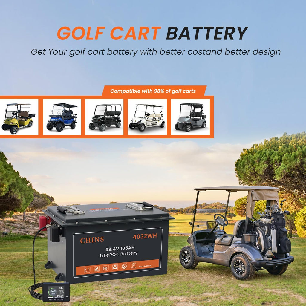 36V Lithium Golf Cart Battery, 200A BMS - 1000A Peak Current, with Touch Monitor & Mobile APP, 4000+ Cycles 36V 105AH Lithium Battery with 25A Charger, Perfect for Golf Carts, Trolling Motor
