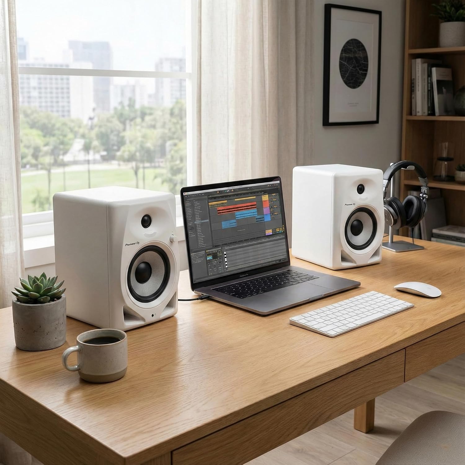 Pioneer DM-50D 5-inch White Desktop Monitor Bundle with Headphones, Laptop Stand, and Austin Bazaar Polishing Cloth