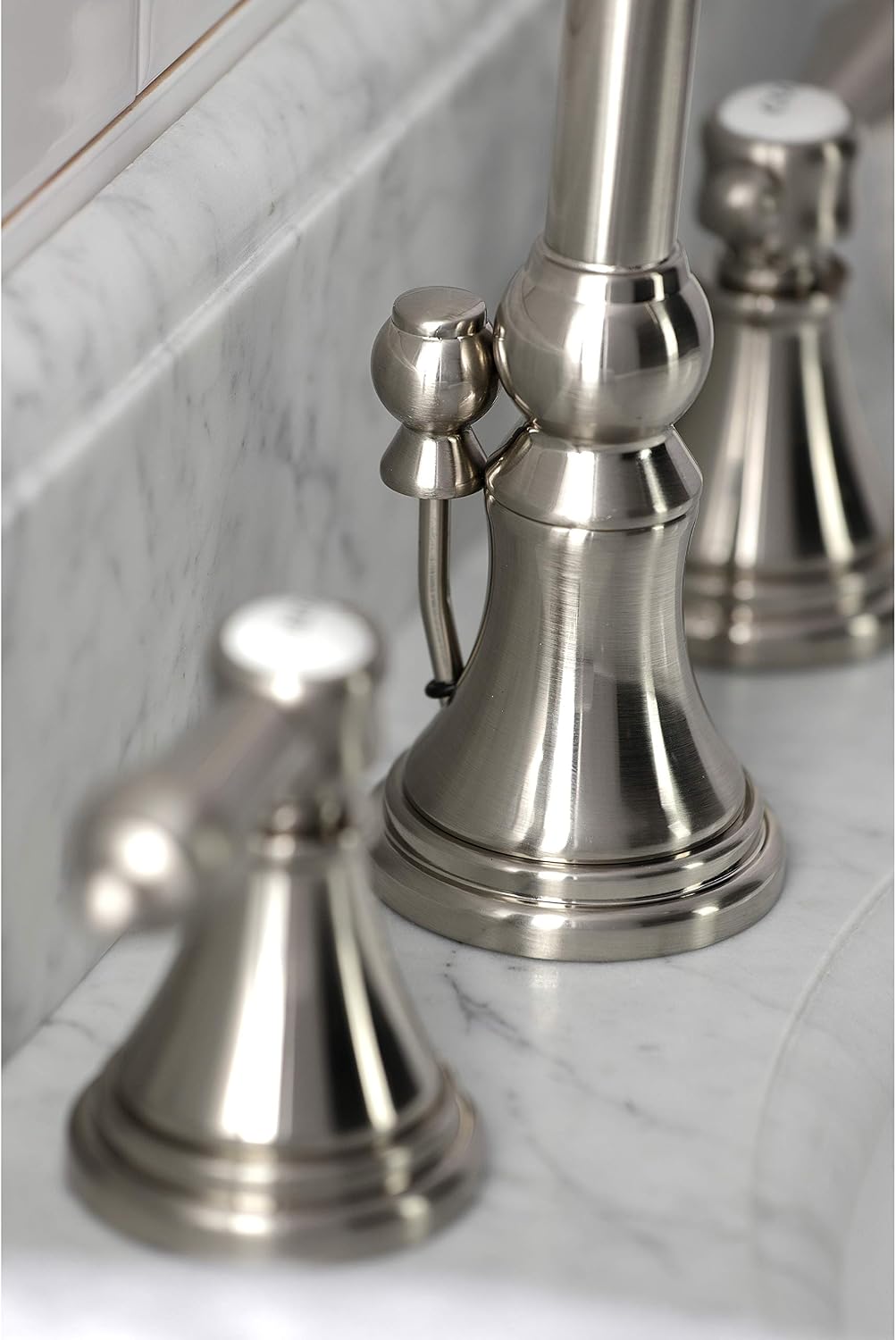 Kingston Brass KS2988BAL Heirloom Widespread Bathroom Faucet with Brass Pop-Up, Brushed Nickel