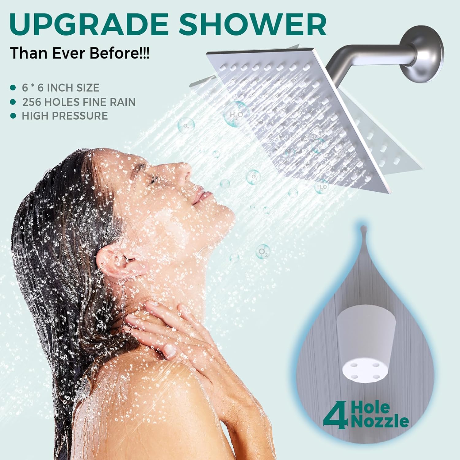 Brushed Nickel Dual heads Thermostatic Shower Faucets Set, 4-Way Shower System 14X20Inch LED Rainfall Shower Head with 6inch Wall Mount Showerhead and Dual-mode Handheld, 4 Jets with Shut-Off