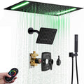 14 X 20 Inch Ceiling LED Rain Shower Head, Dual Rainfall Smart Shower System Set With 8 Inch Wall Head For Two People (Matte Black)