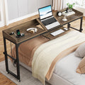 Tribesigns Height Adjustable Overbed Table with Wheels, Queen Size Over Bed Desk with Adjustable Tilt Stand, Mobile Laptop Cart Computer Desk with Outlets & USB Ports (Dark Gray)