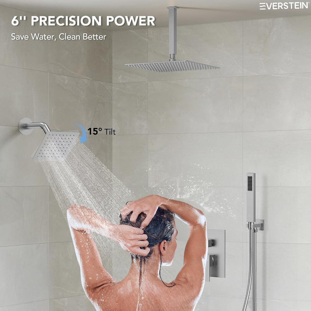 10' High-Pressure Rainfall Shower Faucet, Celling Mount Dual Shower Head System, Brushed Nickel