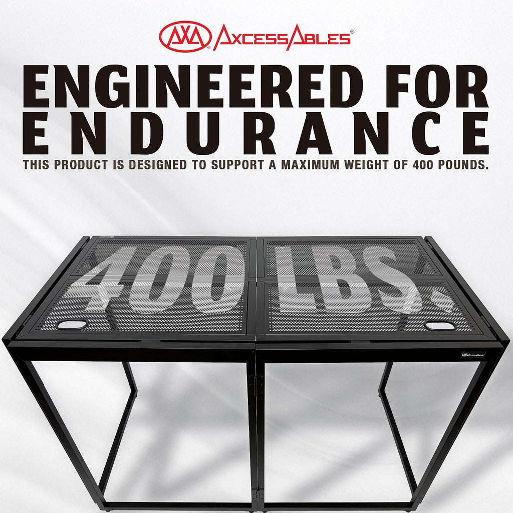 AxcessAbles Portable DJ Table XL – 54' x 27' Music Workstation | 35' Standing Height, 400lb Capacity | Collapsible FOH Sound Desk for DJs, Mixing Consoles, Guitar Techs| Recording Desk | DJ Booth