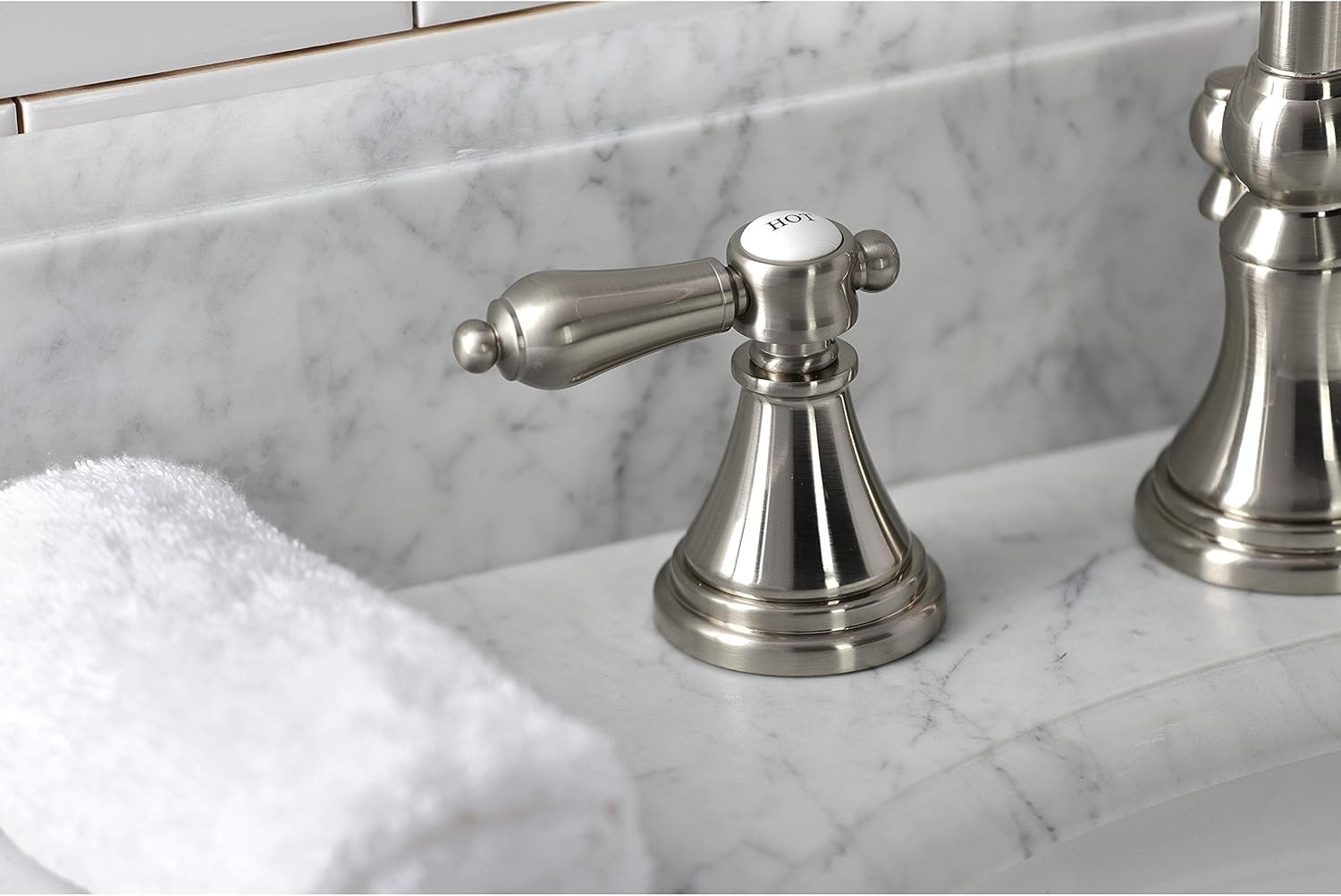 Kingston Brass KS2988BAL Heirloom Widespread Bathroom Faucet with Brass Pop-Up, Brushed Nickel