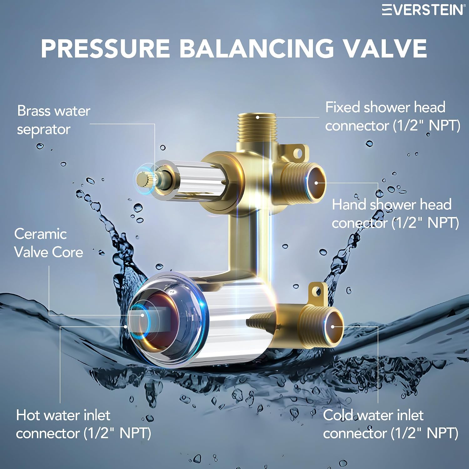 6' High-Pressure Shower System with Handheld Spray, Wall Mount Bathroom Shower Faucet Set with Valve (Polished Chrome)