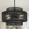 4-Light Black Boho Rattan Chandelier Light Fixture, 17.7' Hand Woven Rustic Chandeliers Farmhouse Chandelier Hanging Light for Dining Room Kitchen Island, Living Room, Foyer