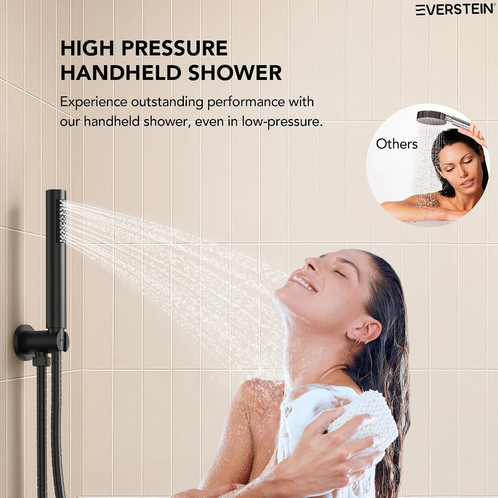 6' High-Pressure Shower System with Handheld Spray, Wall Mount Round Bathroom Shower Faucet Set with Valve (Matte Black)