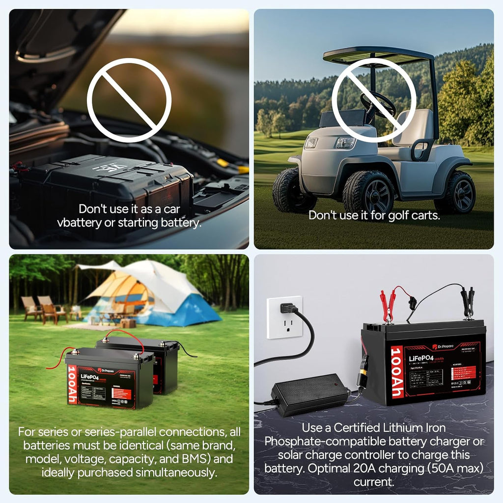 DR.PREPARE 12V 100Ah Trolling Motor LiFePO4 Battery with 60A Circuit Breaker Kit, Group 31 Lithium Iron Phosphate Battery with 100A BMS, Grade A+ Cells, Low-Temp Protection for Boats, Marine, RV