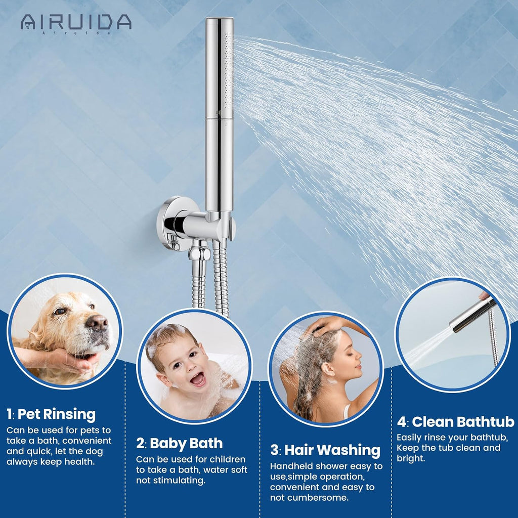 Airuida 3-Function Rain Shower System Set – Wall Mount Tub Shower Combo with Handheld Shower and Tub Spout,8 Inch Shower Head,Polished Chrome
