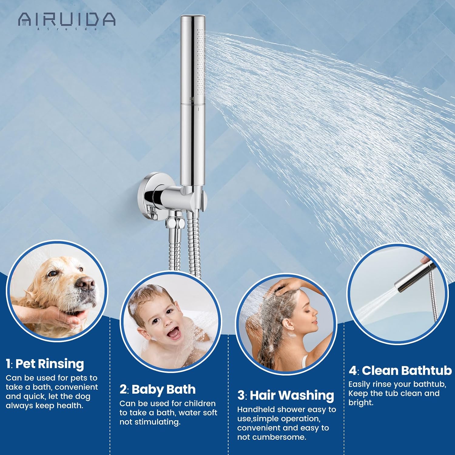 Airuida 3-Function Rain Shower System Set – Wall Mount Tub Shower Combo with Handheld Shower and Tub Spout,8 Inch Shower Head,Polished Chrome