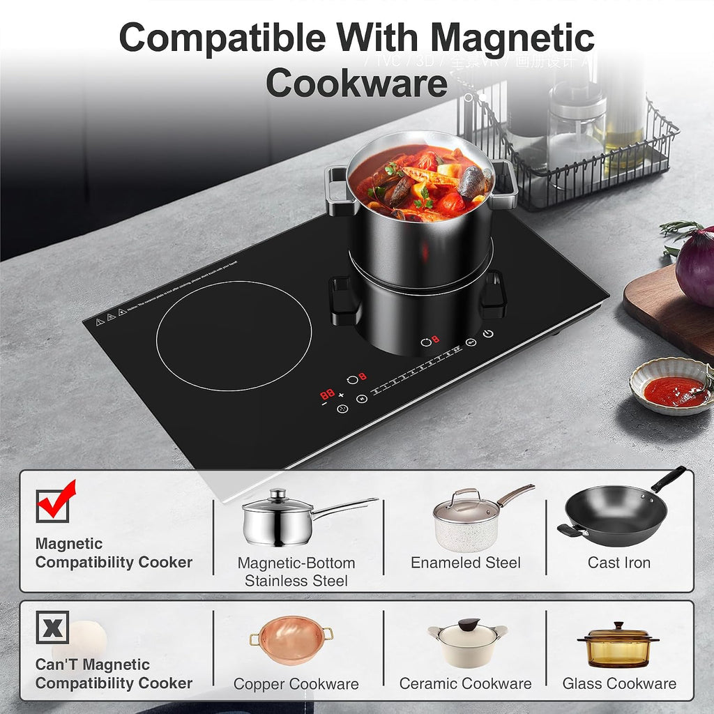 VBGK Double Induction Cooktop and Single Electric Stove Top Burner, 110V Electric Burner with 9 Heating Level,LCD Touch Screen,Child Safety Lock & Timer