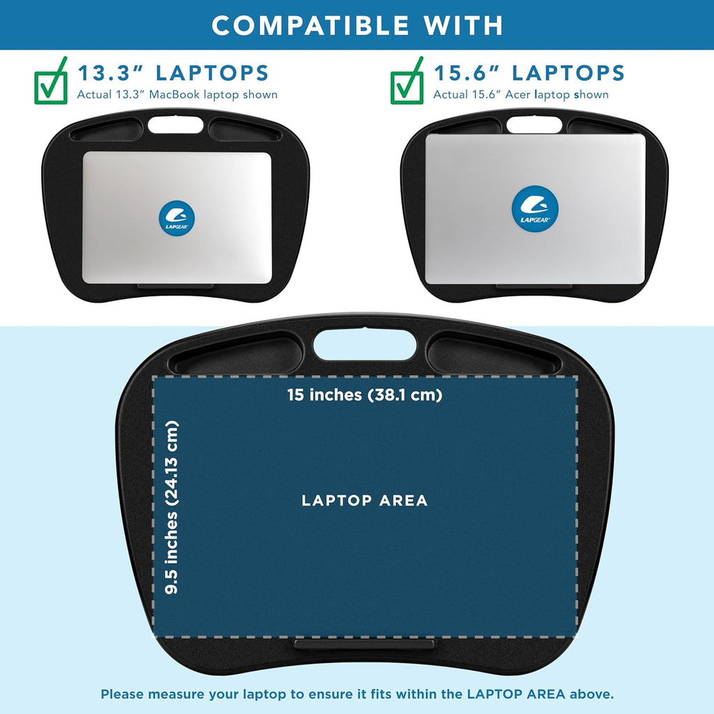 LAPGEAR MyDesk Lap Desk with Device Ledge and Phone Holder - Black - Fits up to 15.6 Inch Laptops - Pack of 12 - Style No. 44008