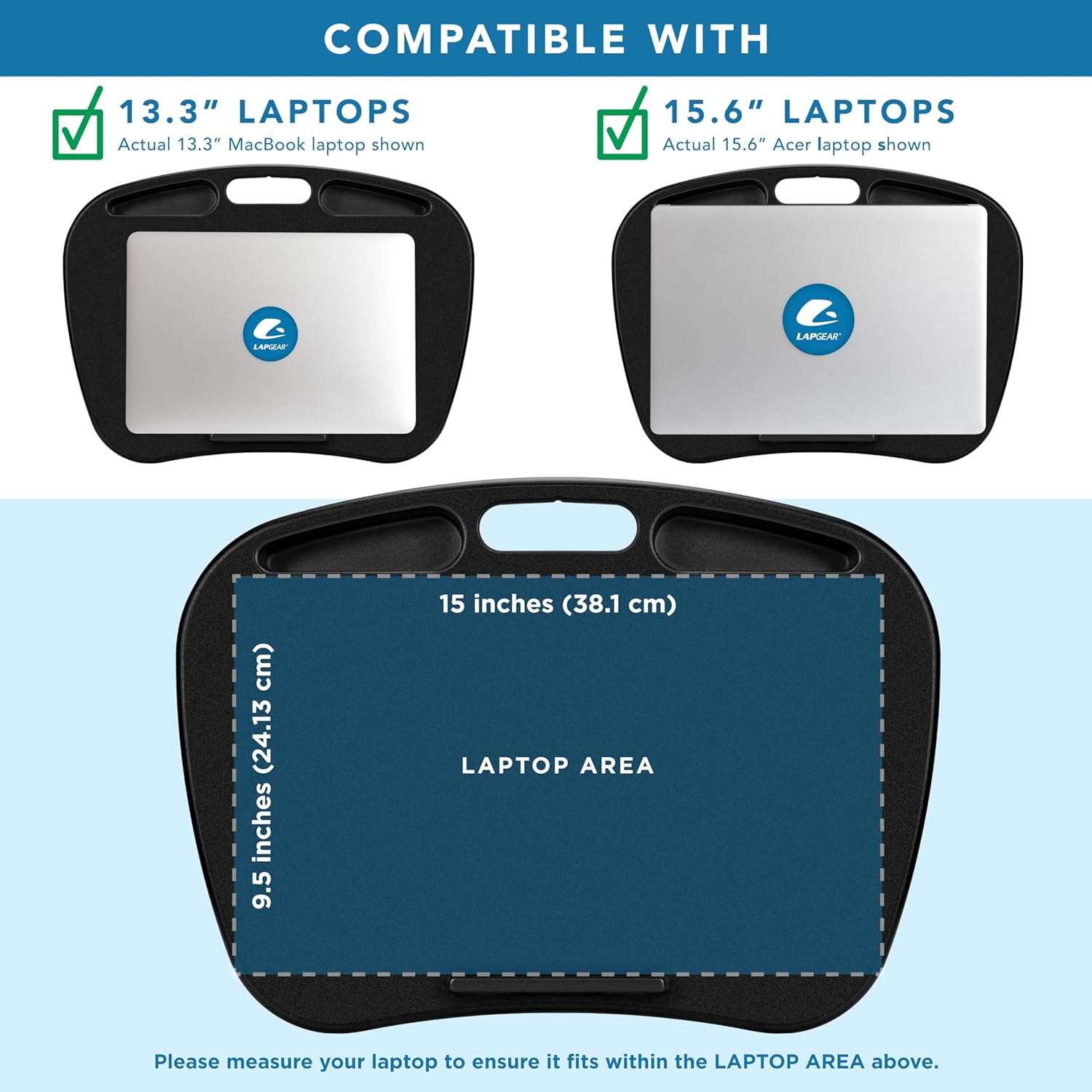 LAPGEAR MyDesk Lap Desk with Device Ledge and Phone Holder - Black - Fits up to 15.6 Inch Laptops - Pack of 12 - Style No. 44008