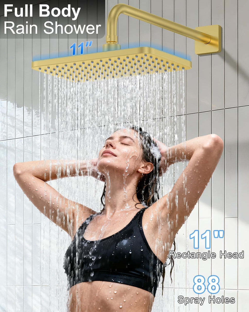 Brushed Gold Shower System Set - Complete with Valve Kit, Rainfall & Filtered Handheld Shower Head spray, Modern Bathroom Fixtures