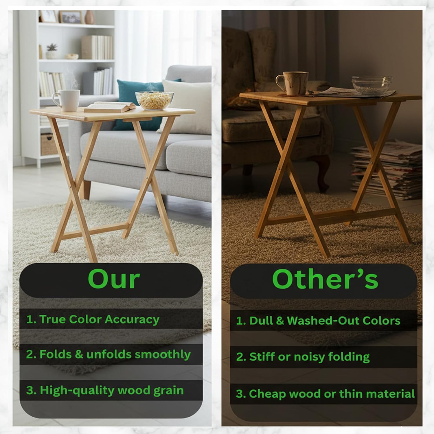 5-Piece Wooden Alex Snack Table Set Folding TV Tray Portable Laptop Stand Compact Gaming Desk Space Saving Sturdy Lightweight & Multipurpose for Living Room Bedroom Office Natural Finish