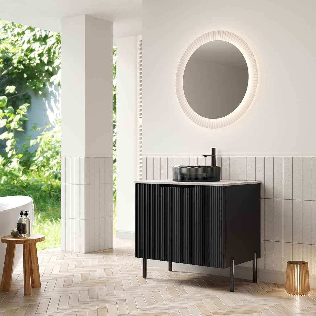 30' Bathroom Vanity with Sink, Modern Bathroom Vanities with 2 Soft-Closing Doors, Freestanding Bathroom Cabinet with Ceramic Basin and Carrara White Sintered Stone Counter Top-Colmar, Black/G