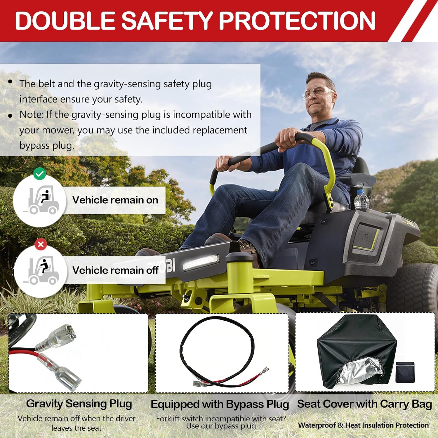 hightall Lawn Mower Seat with Cover,Spring-Dampers Heavy Duty Tractor Suspension Seat for Zero Turn Mower Tractor Excavator Harvester Forklift,Adjustable Slide Rails/Armrest,Seatbelt