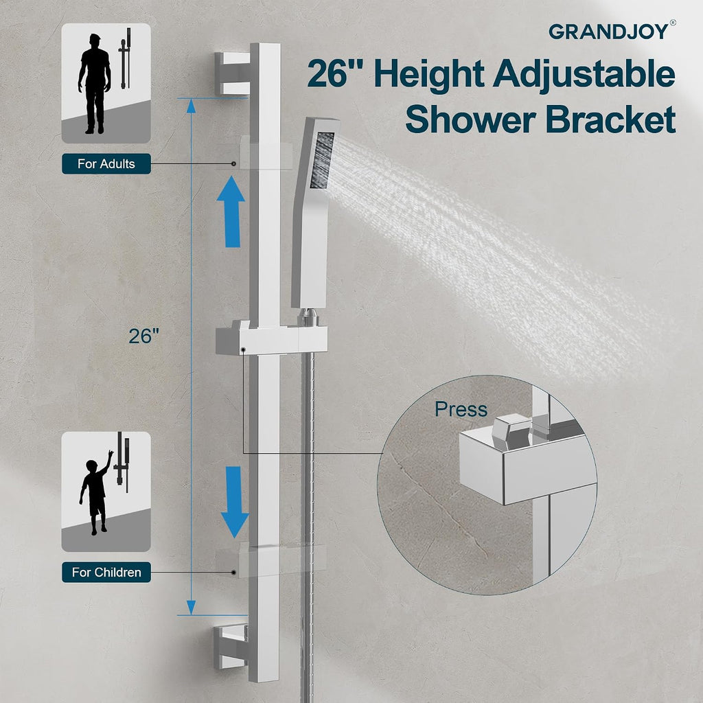 10' Shower Faucet Set with Valve, Wall Mounted Shower Head with High Pressure Handheld Sprayer & Slide Bar, Polished Chrome