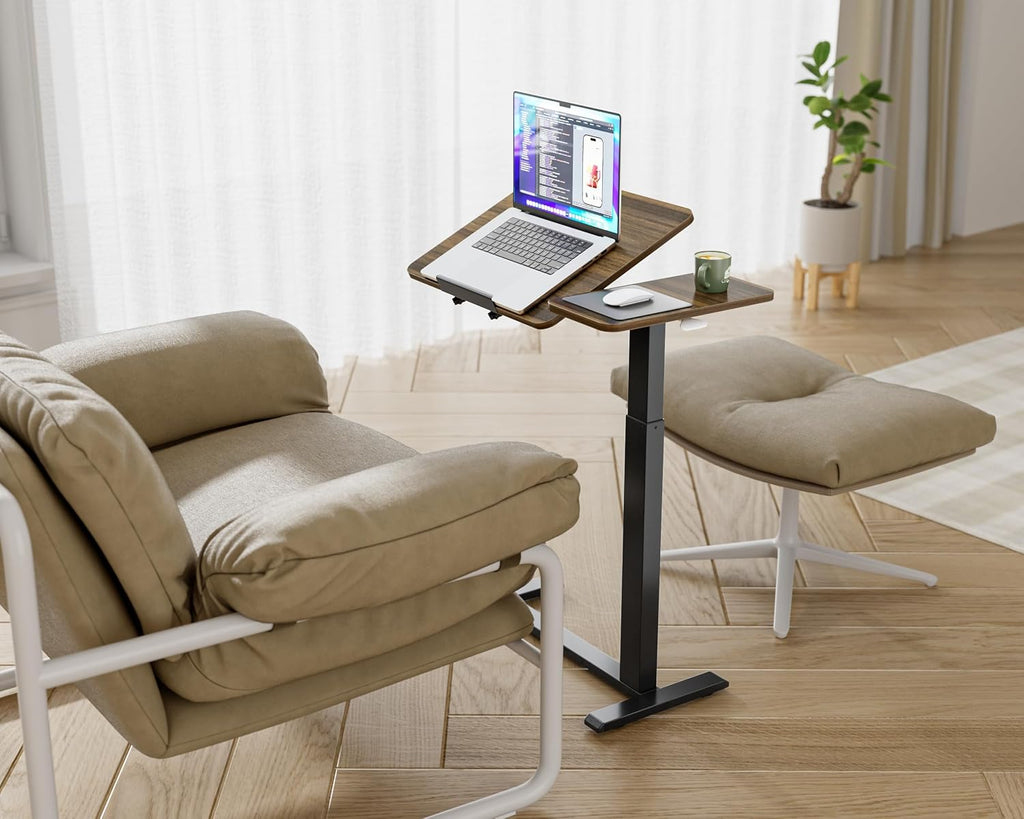 Ywin Medical Adjustable Tilt Overbed Bedside Table with Wheels, Swivel Portable Tray Table (27.6' W x 15.8' D), Small Standing Desk for Bedroom, Hospital, Couch, Office Use, Black Walnut