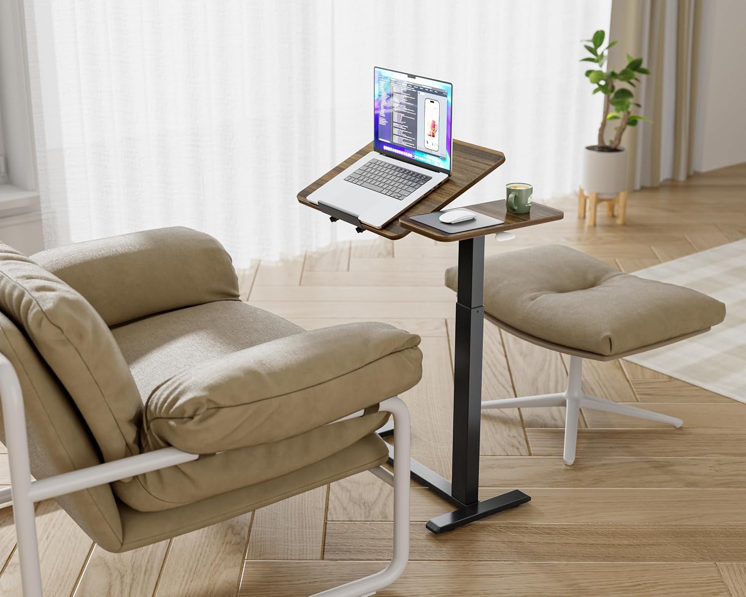 Ywin Medical Adjustable Tilt Overbed Bedside Table with Wheels, Swivel Portable Tray Table (27.6' W x 15.8' D), Small Standing Desk for Bedroom, Hospital, Couch, Office Use, Black Walnut
