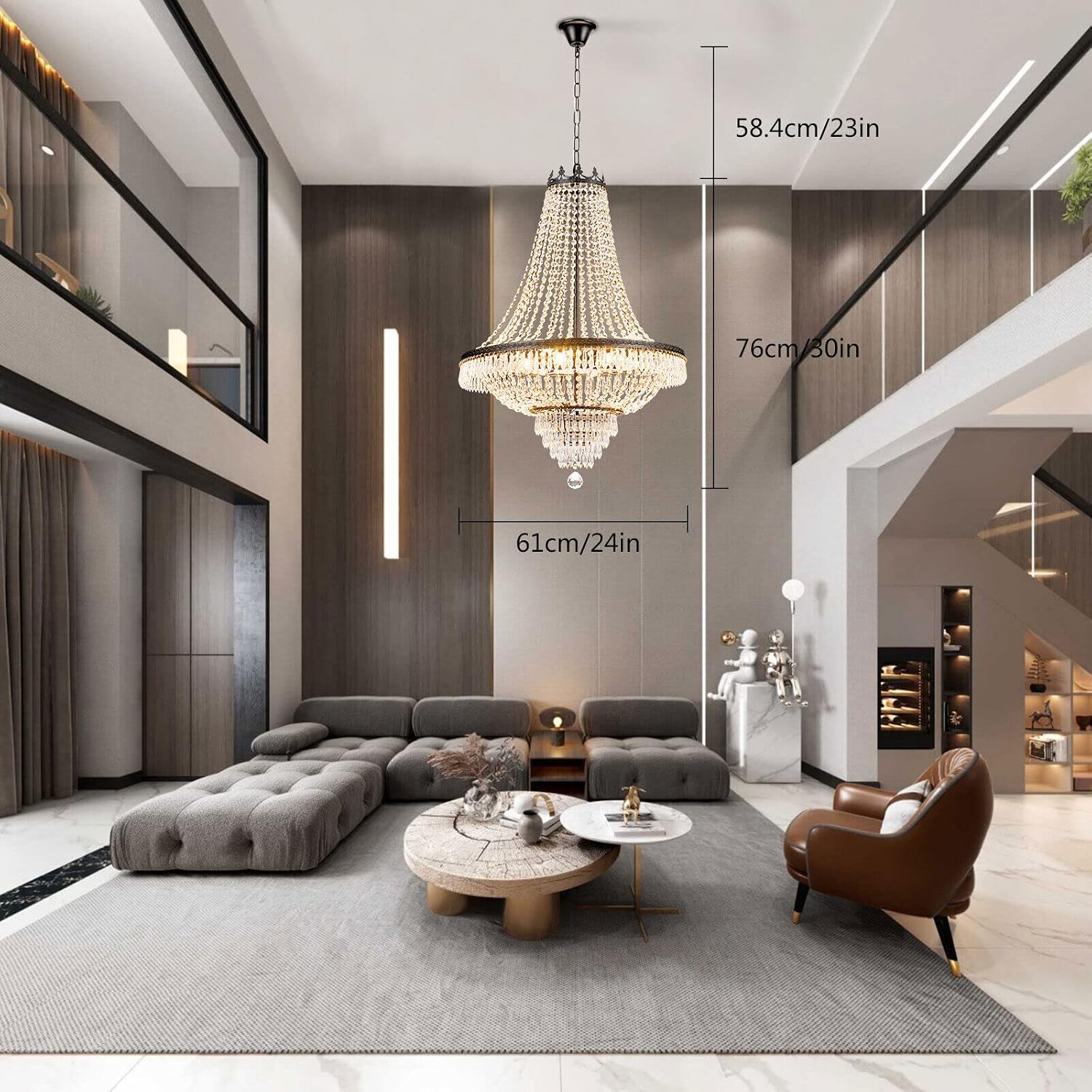9 Light Modern Crystal Chandelier French Empire Pendant Light D24 x H30inch