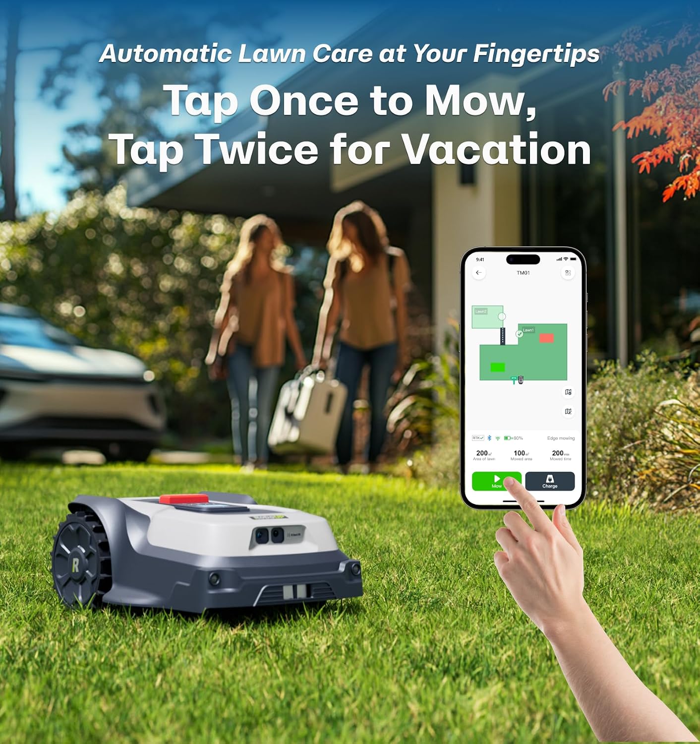 T1200Pro Robot Lawn Mower Wire Free, RTK+Vision Ride-on Edge Mapping Mowing for 0.37 Acre Yard, AI Obstacle Avoidance, APP Multi-Zone Management, Automatic Robotic Lawnmower Handle 24° Slope