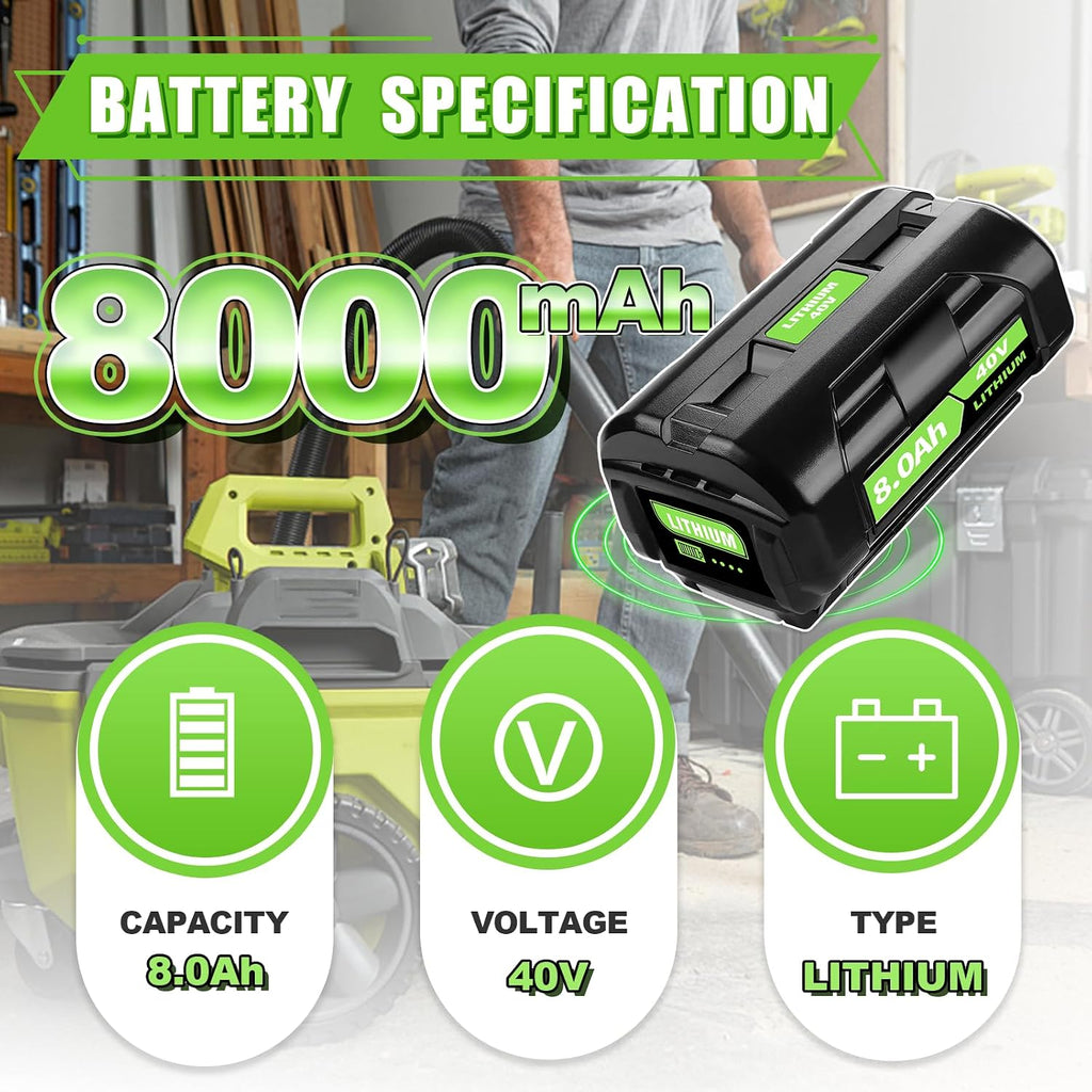 2PCS 8000mAh OP4060A Replacement for Ryobi 40V Battery Compatible with Ryobi 40V Lithium Battery OP40601 OP4015 OP40201 OP4026 OP40261 OP4030 OP4040 OP40401 OP4050 OP40501 Tools (2)