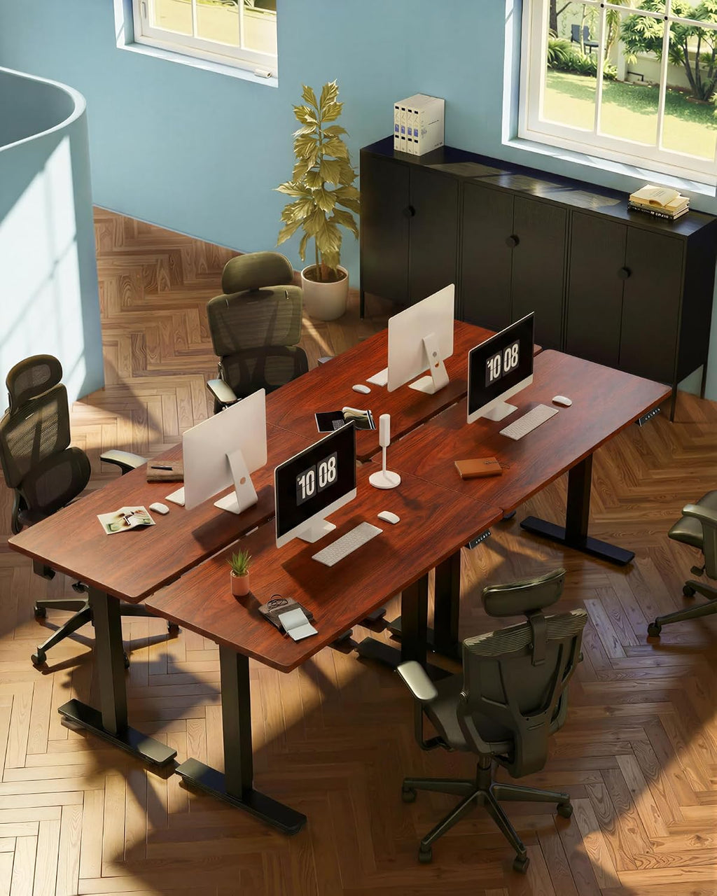 FLEXISPOT EN1 One-Piece Standing Desk, Electric Adjustable with 4 Memory Presets, 176 LBS Capacity, Stable & Quiet, Seamless Desktop for Home Office & Dual Monitors, 55'x28' Mahogany