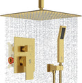SR SUN RISE 16 Inch Ceiling Mounted Shower System Rain Mixer Shower Combo Set Rainfall Shower Head System Brushed Gold Shower Faucet Rough-in Valve Body and Trim Included