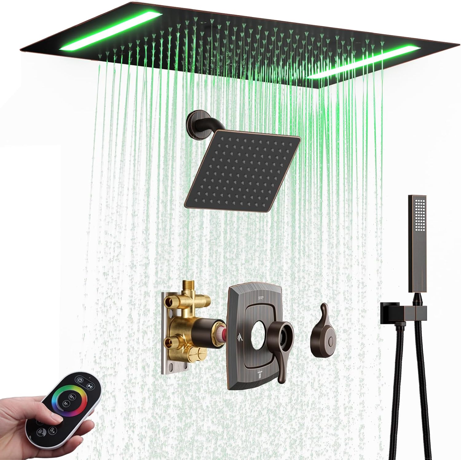 14 X 20 Inch Ceiling LED Rain Shower Head, Dual Rainfall Smart Shower System Set With 8 Inch Wall Head For Two People (Oil Rubbed Bronze)