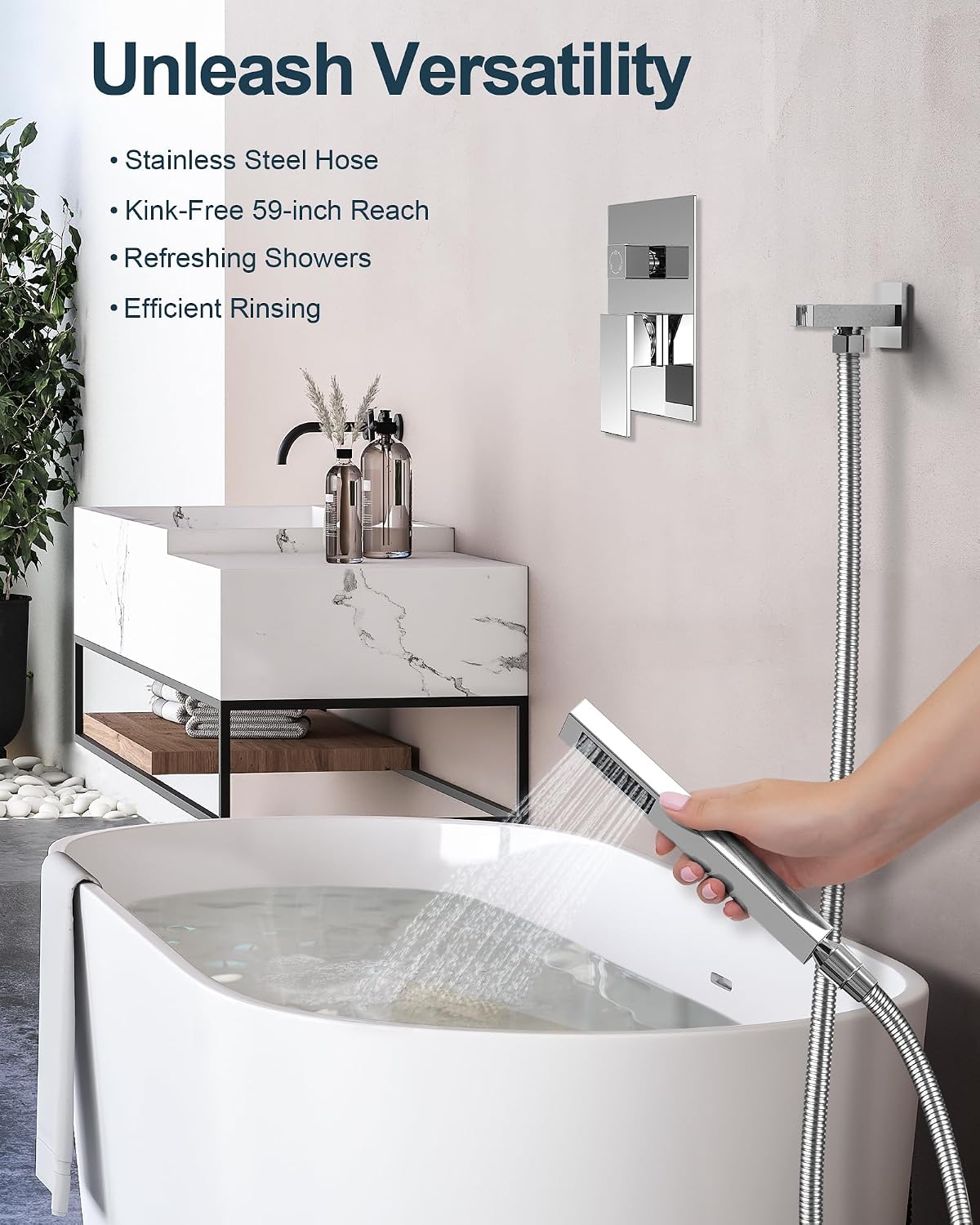 Polished Chrome 3-Function Shower System with 10' Rainfall & 6' Secondary Shower Head, Handheld Combo Set, Wall Mounted cUPC Certified Pressure Balance Valve