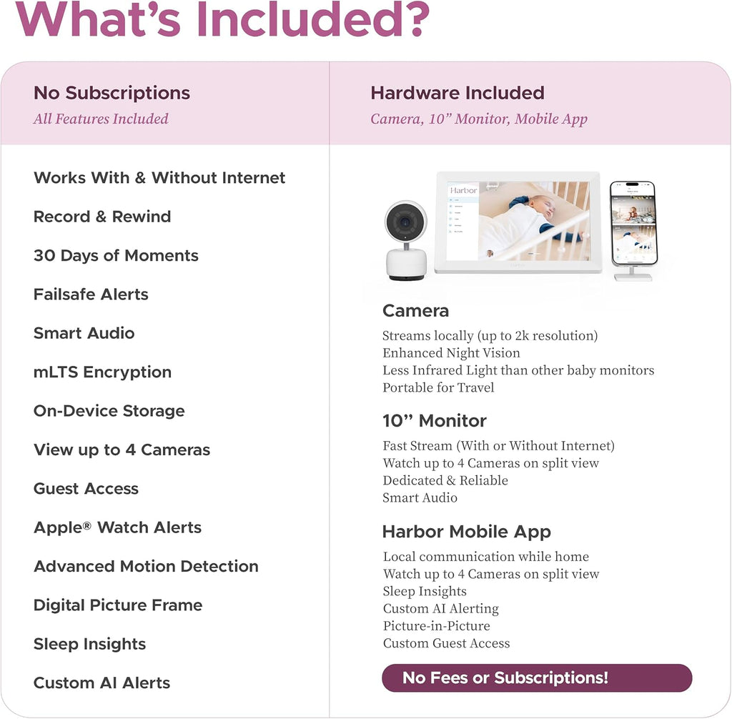 Harbor Smart Baby Monitor with 10' Tablet - The Most Reliable Way to Monitor Your Baby with or Without Internet - Private & Secure - Travel Friendly - Supports 2+ Cameras - Lifetime Membership