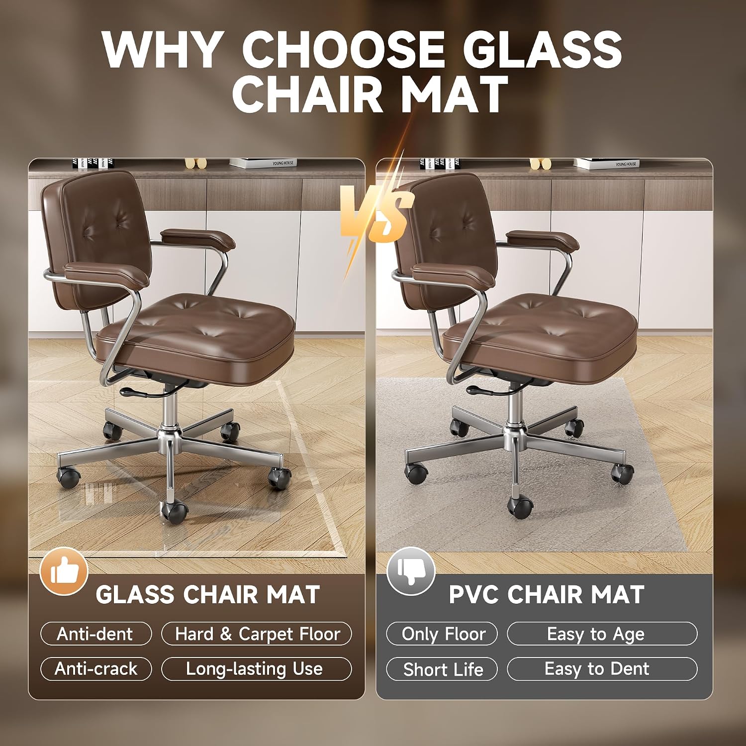 [Tempered Glass] 50' x 44' Beveled Edge Glass Chair Mat with Polished Edge Clear Office Chair Mat, Glides Smoothly, Suitable for Carpet or Hardwood Floors