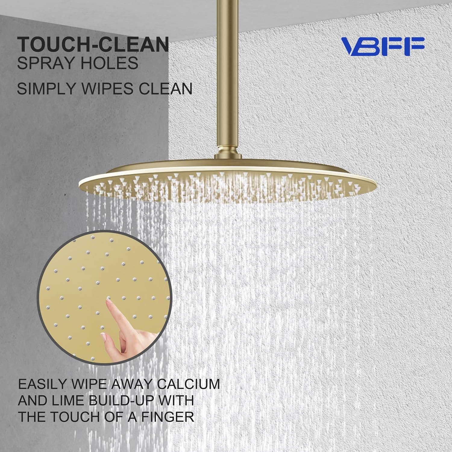 VBFF-Shower Head,rain shower head, 12 inch- Round Shower Head, 1.8 GPM Flow Rate, rainfall showerhead,VBFF13 (Brushed Gold)