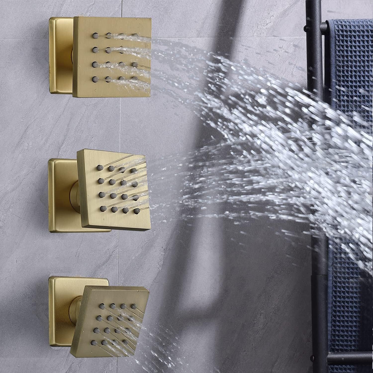 Brushed Gold Digital Display Shower System with 16X24 inch Rain&Waterfall&Mist 3 Modes Ceiling Overhead Shower Head, 6 PCS Body Jet and Handheld Spray