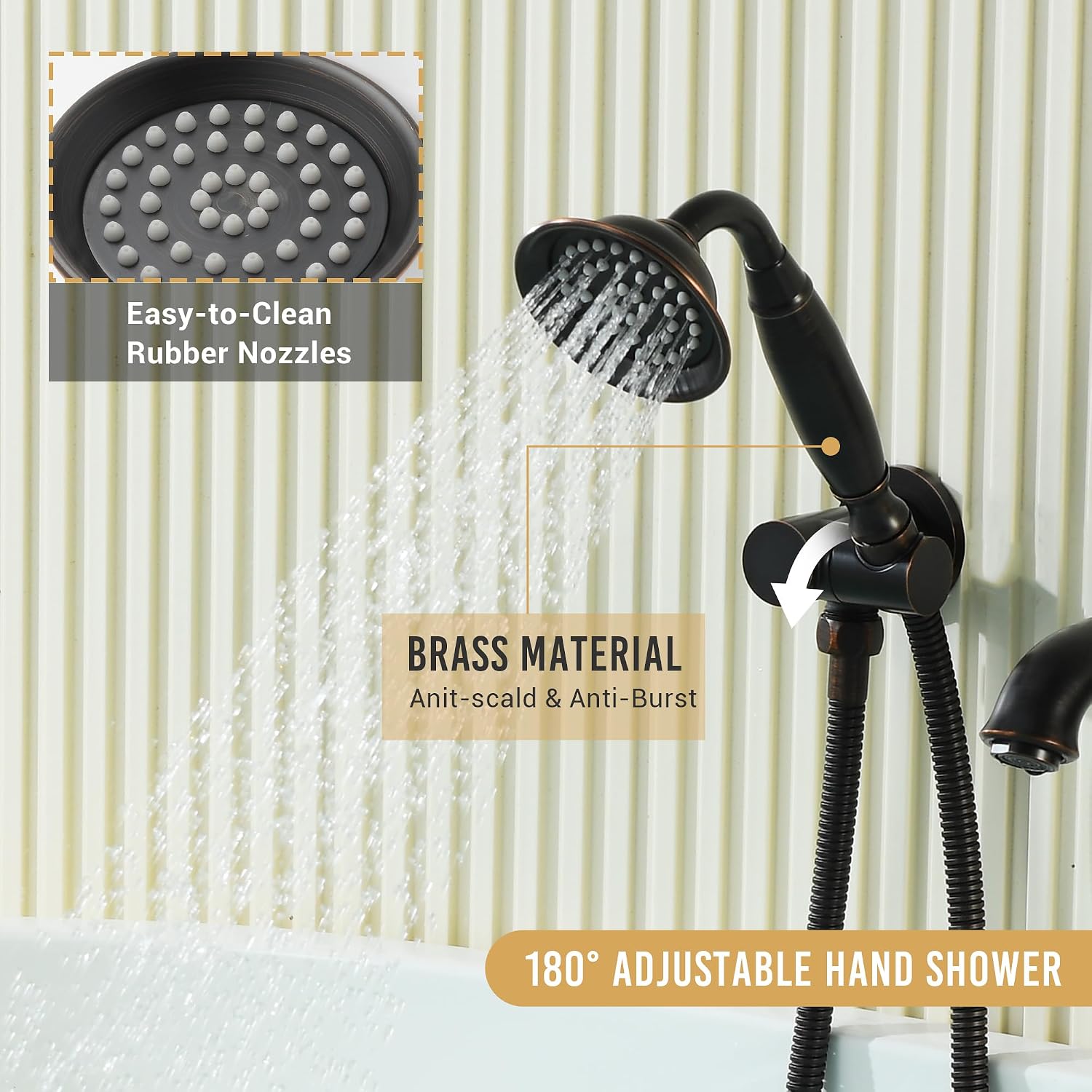 DASAN Antique Wall Mount Tub Filler Faucet with Hand Held Shower, Oil Rubbed Bronze Bathtub Faucet with Sprayer Wall Mounted Roman Bath Tub Faucet Set with High Flow Rough in Valve, AT201TF-ORB