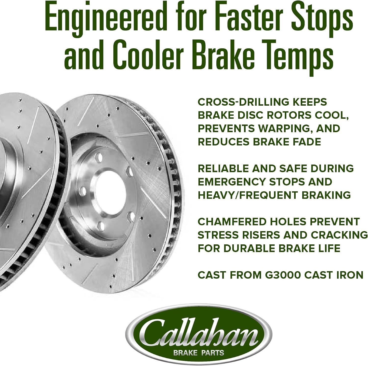 Callahan Brake Parts Front and Rear Brake Kit For Hyundai Venue 2020-2022, Kia Soul 2020-2023 [Model Specific] Replacement Drilled Slotted Brake Rotors with Ceramic Brake Pads