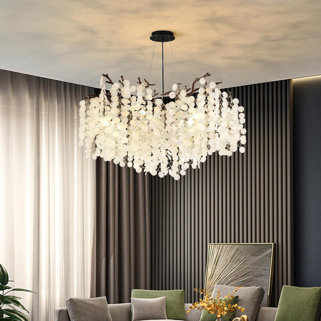 32 Inch Coastal Light Fixture, 10-Light Capiz Shell Chandelier, Modern Black Bedroom Chandeliers, Dining Room Foyer Lighting Fixtures, Boho Chandelier for Living Room Entryway