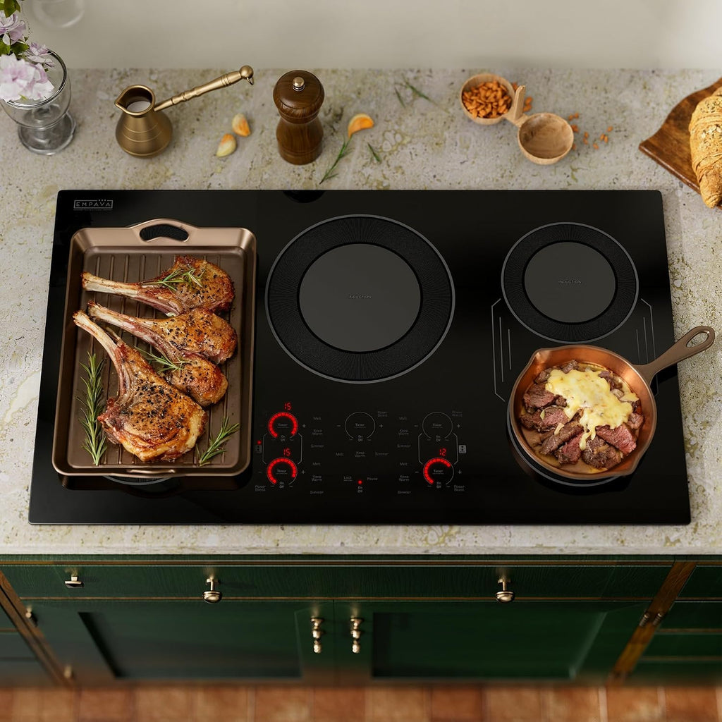 Built-in Electric Induction 36 Inch, Bridge-SYNC Element Auto RapidHeat, 3 Preset Modes, Pan Sensor, Hardwired 208~240V, 50A, Black Vitro Ceramic Glass