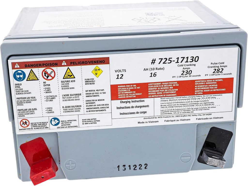 CUB CADET 725P17130 Battery 230 Cca Agm U1 280 Pro 600 KW FAB XT2-LX42 636 XT2-SLX50 XT2-SLX54 XT2SLX54 XT2SLX50