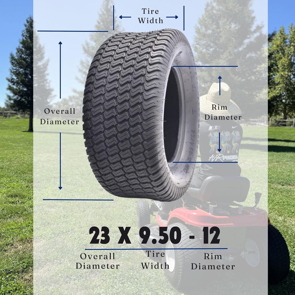 Dayrim 23x9.50-12 Lawn Mower Tires, Set of 2, 4-Ply Tubeless Turf Tread, for Garden Tractor & Riding Mower,Golf Cart Tires