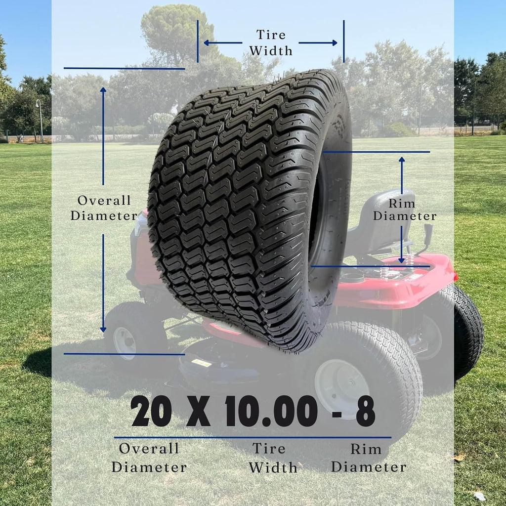 Dayrim 20x10-8 Lawn Mower Tires, Set of 2, 4-Ply Tubeless Turf Tread, for Garden Tractor & Riding Mower,Golf Cart Tires (20x10-8 (pack of 2))