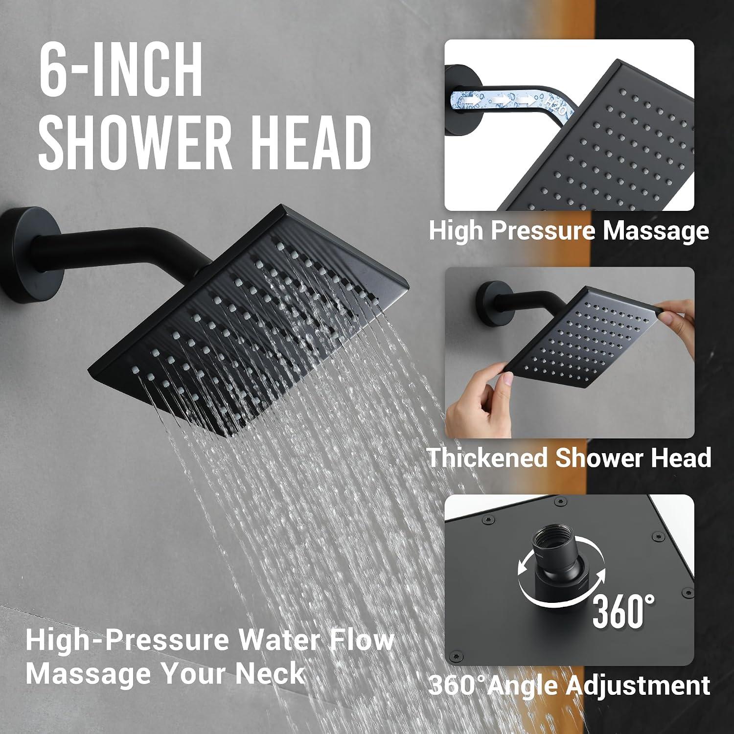 Thermostatic Dual Shower System with Wall Mount 12-Inch Rainfall Shower & 6-Inch Shower Head, Matte Black Bathroom Dual Shower Heads Faucet Set with High Pressure Handheld Sprayer