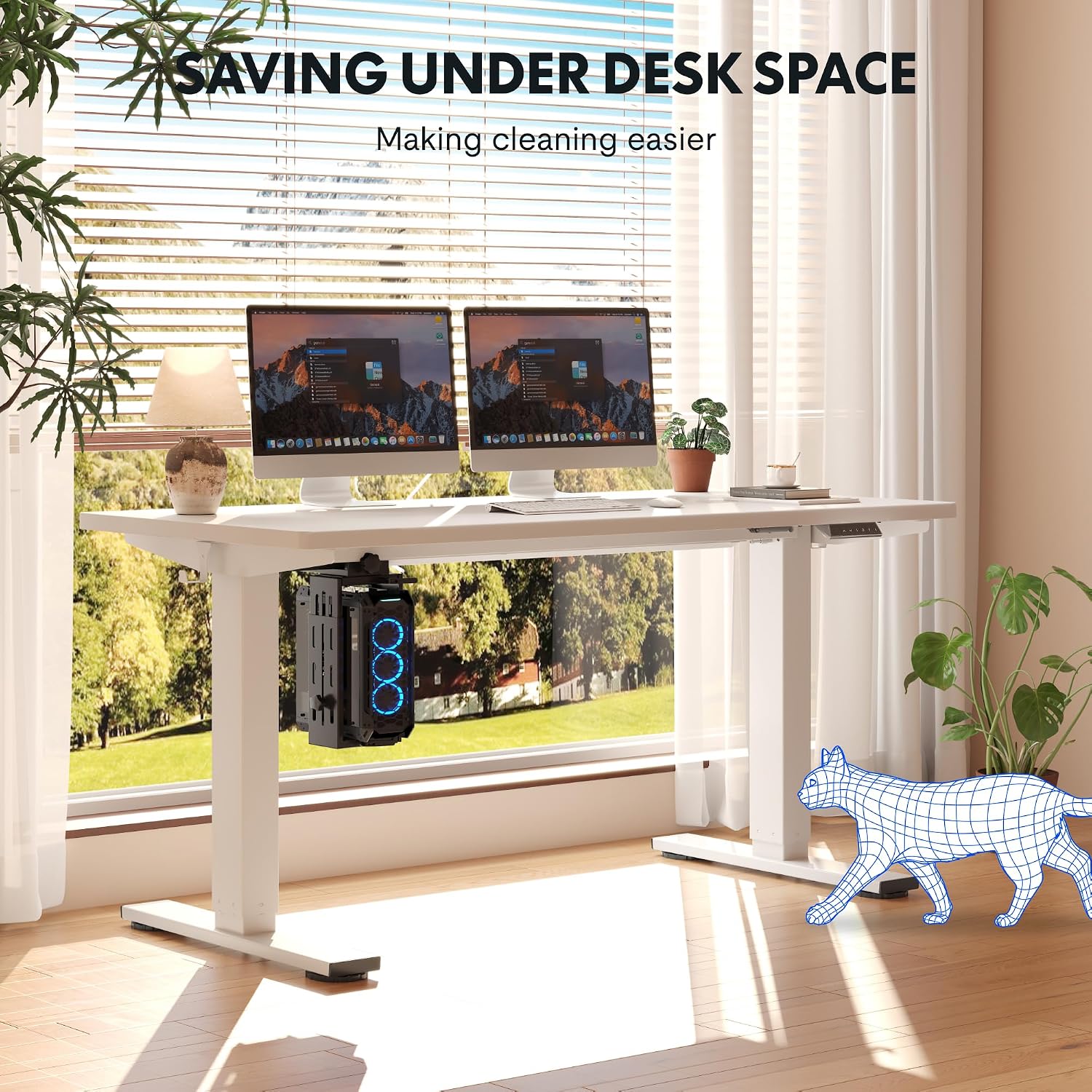 FLEXISPOT EN2 55''x28'' Electric Standing Desk with PC Stand Bundle, 1' Whole-Piece Desktop, Easy-to-Install Hanging Design PC Mount, Bundle for Home Office, Game & Small Spaces, White