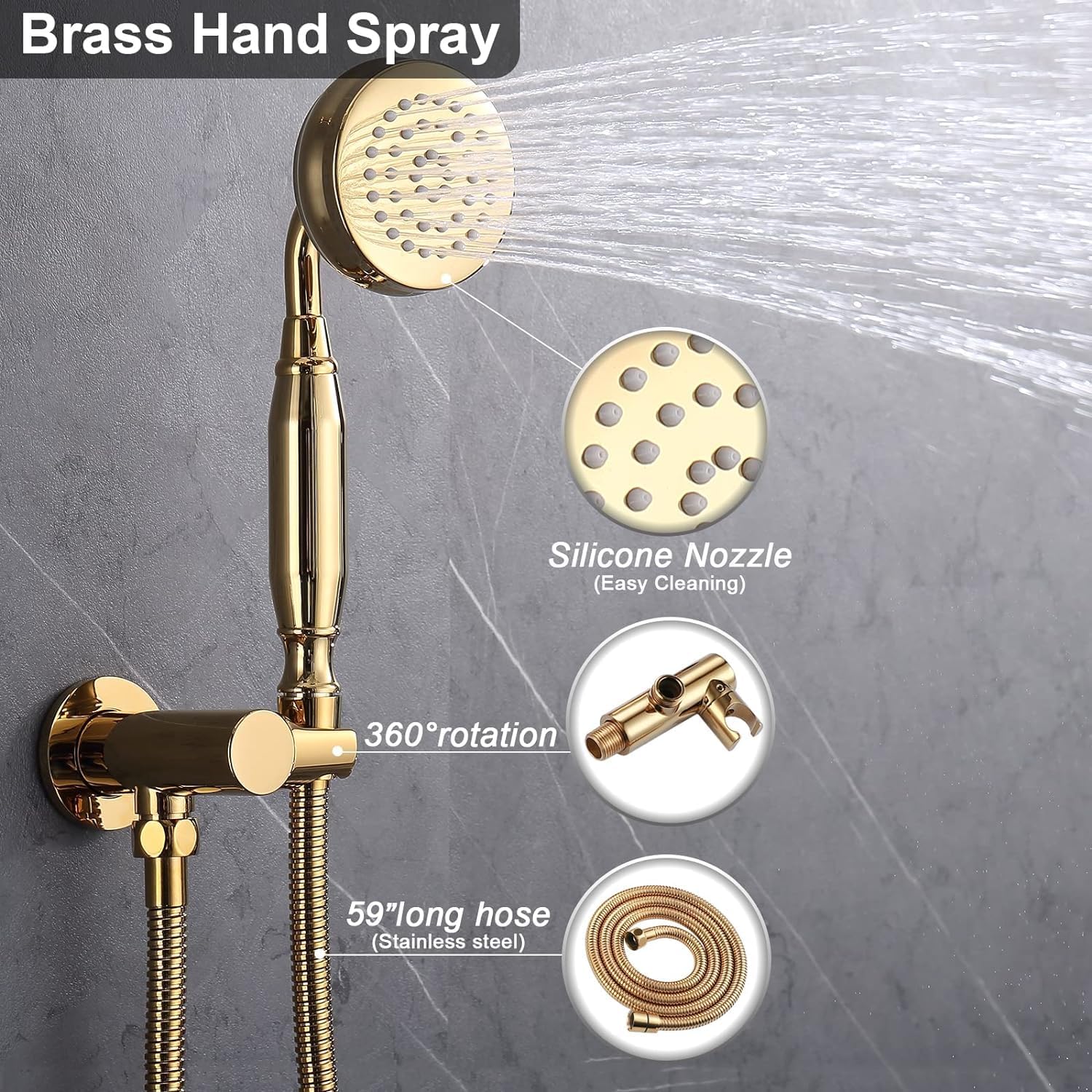 Enga Antique Shower Faucet Sets 8 inch Rainfall Head with Body Jets Handheld Spray Fixtures Combo, Brass 3 Way Diverter Rough in Valve Trim Kit, Bright Gold