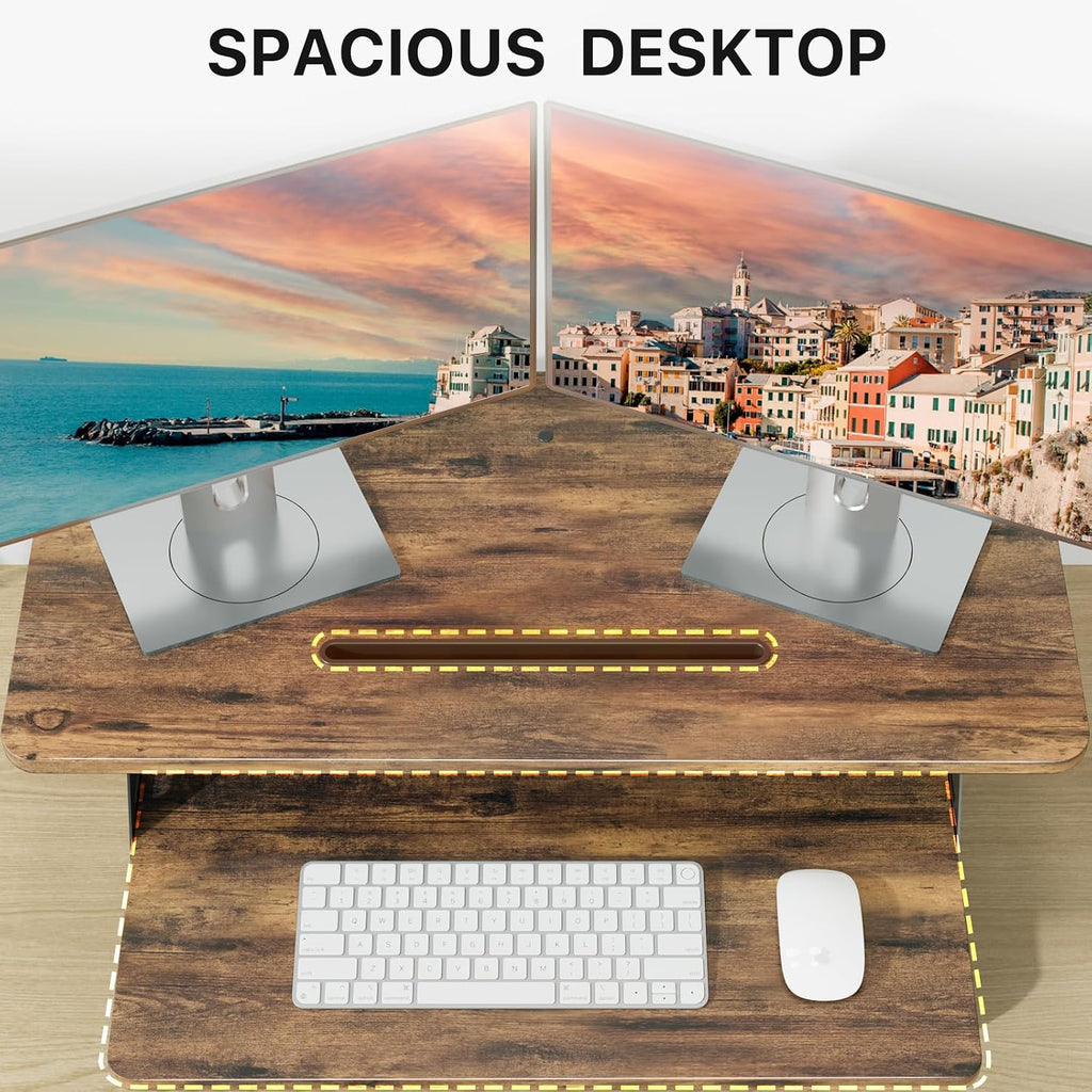 JOY worker Standing Desk Converter, 32' Wide Height Adjustable Sit Stand Up Desk Riser with Keyboard Tray, Desktop Workstation Riser for Home Office Computer Laptop, Particle Board, Rustic